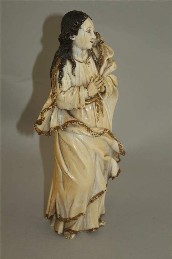 An 18th century Indo-Portuguese carved ivory figure of the Virgin Mary, probably Goa, c.1740-50, 11.5in.